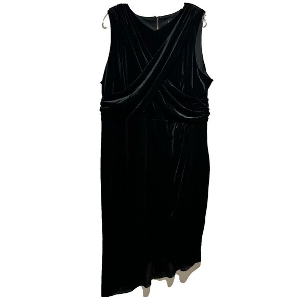 Eloquii Womens Velvet Asymmetrical Mock Neck Dress Size 20 Black Sleeveless Midi - Picture 2 of 10